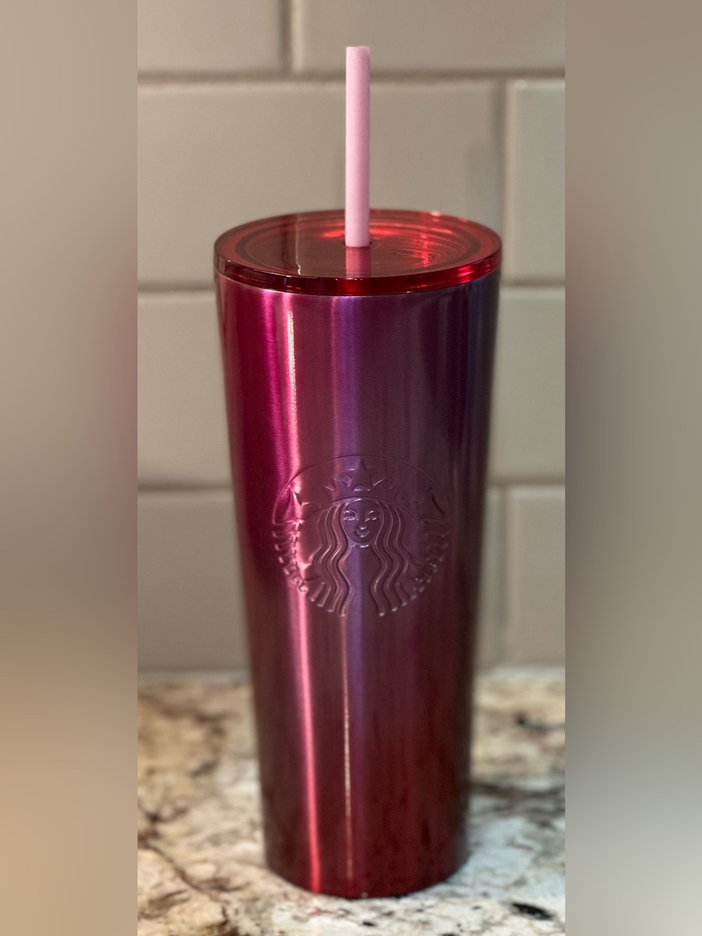 Starbucks 2021 Red Pink Gradient Stainless Steel 24oz Cold Cup NWT
